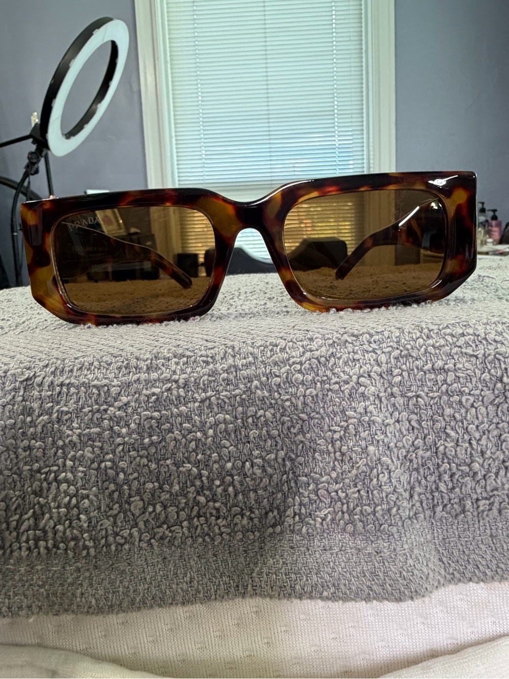 Tortoiseshell Rectangular Sunglasses - Brown Lenses